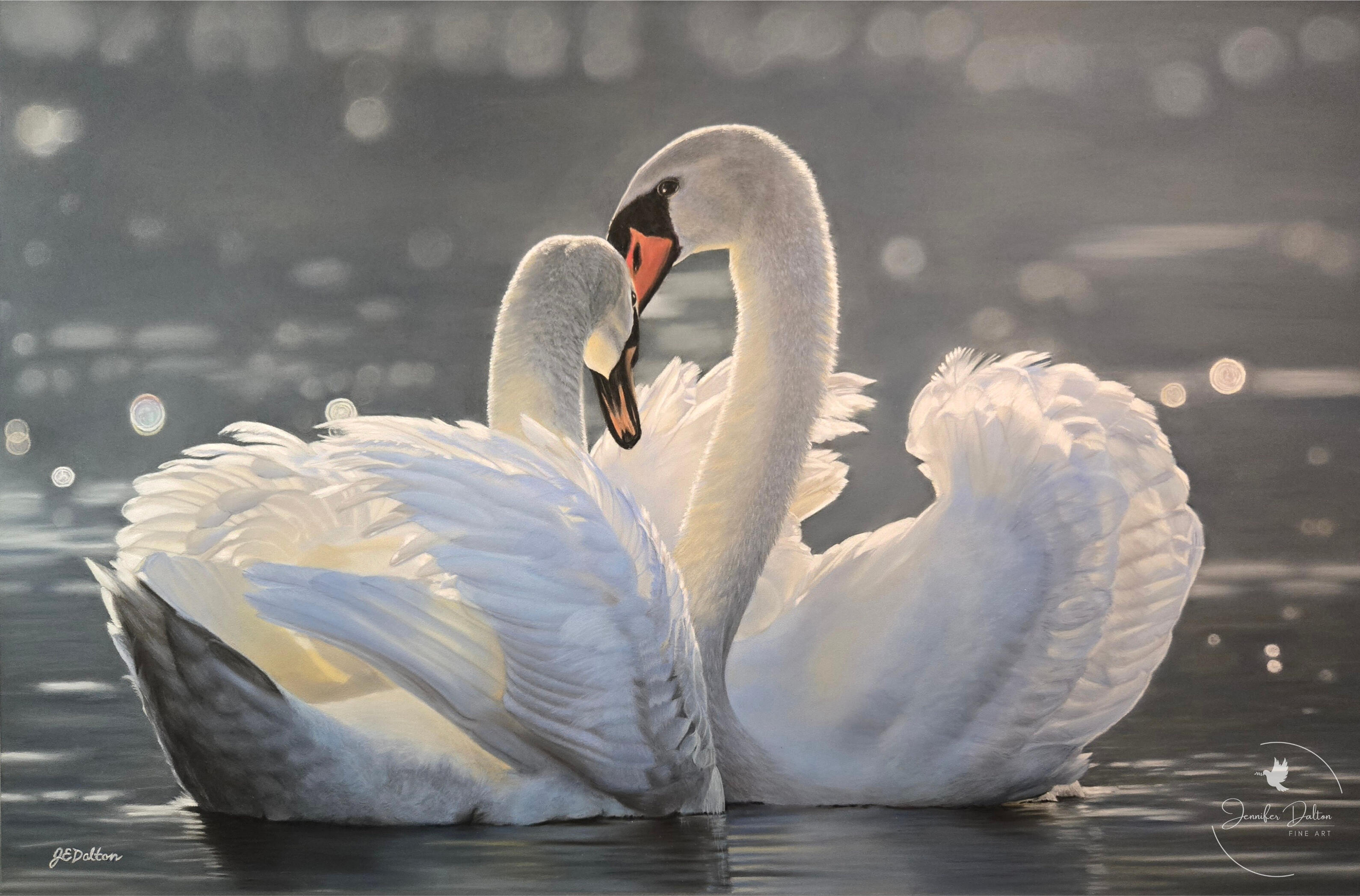 "Eternity" Swans soft pastel artwork by Jennifer Dalton